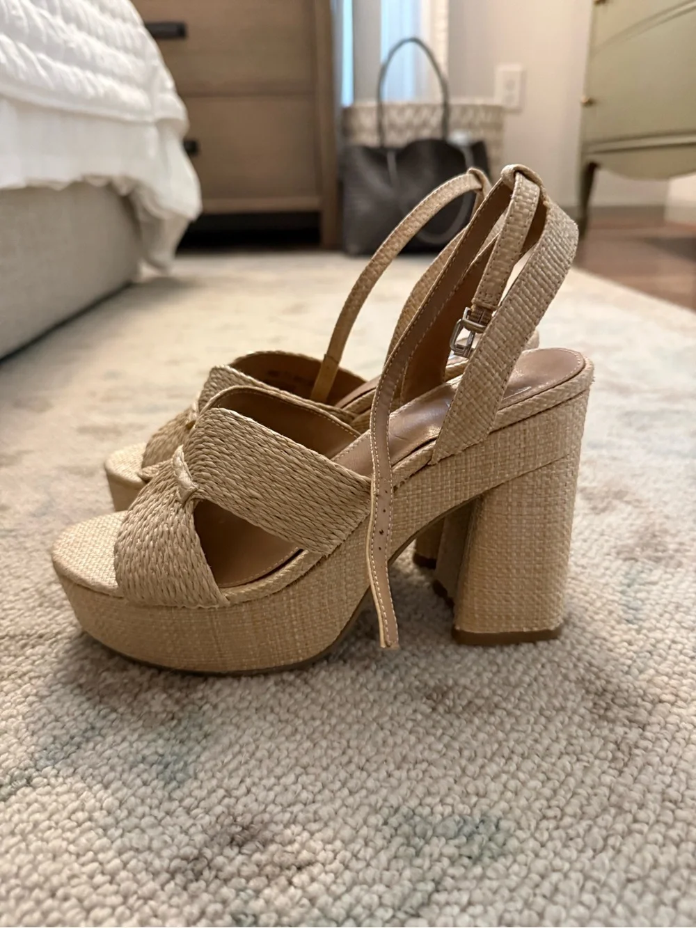 Dolce Vita Natural Woven Platform Sandals in Beige
